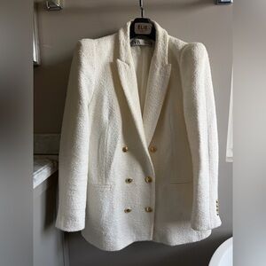 Zara Cream Double-Breasted Bouclé Blazer with Gold Buttons